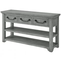 Beach House 55 in. Dove Grey Rectangular Solid Wood Sofa Console Table with Storage by Martin Svensson Home