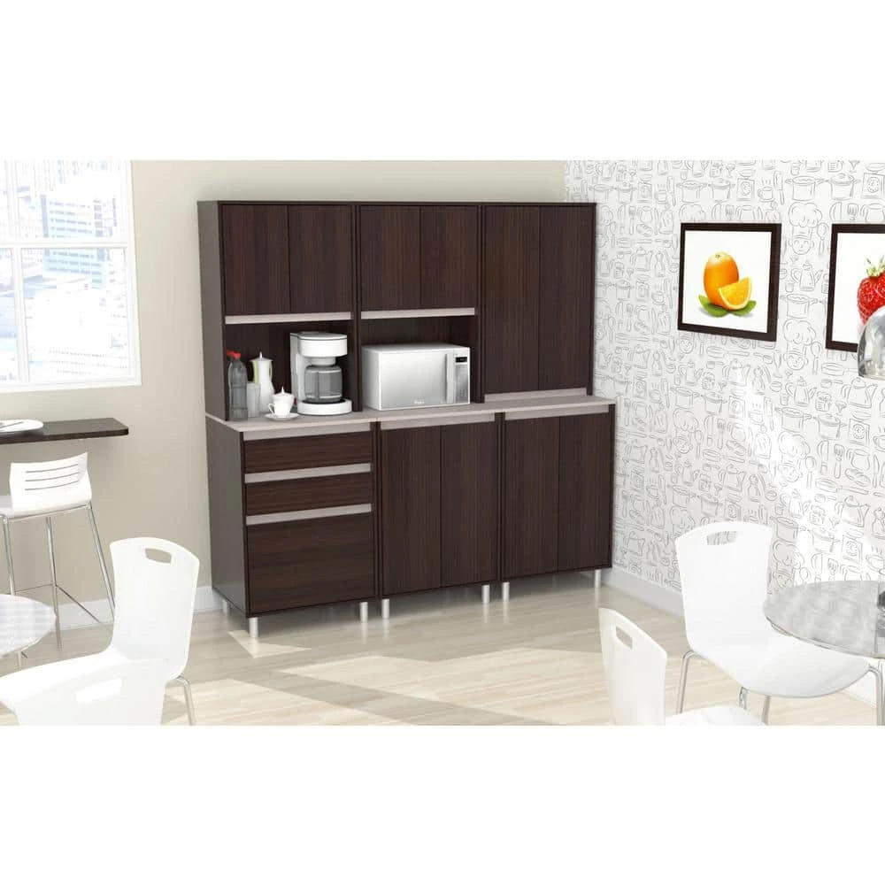 3-Piece Espresso and Ambar Grey Breakroom Cabinet by Inval 7 3-Piece Espresso and Ambar Grey Breakroom Cabinet by Inval - Image 7