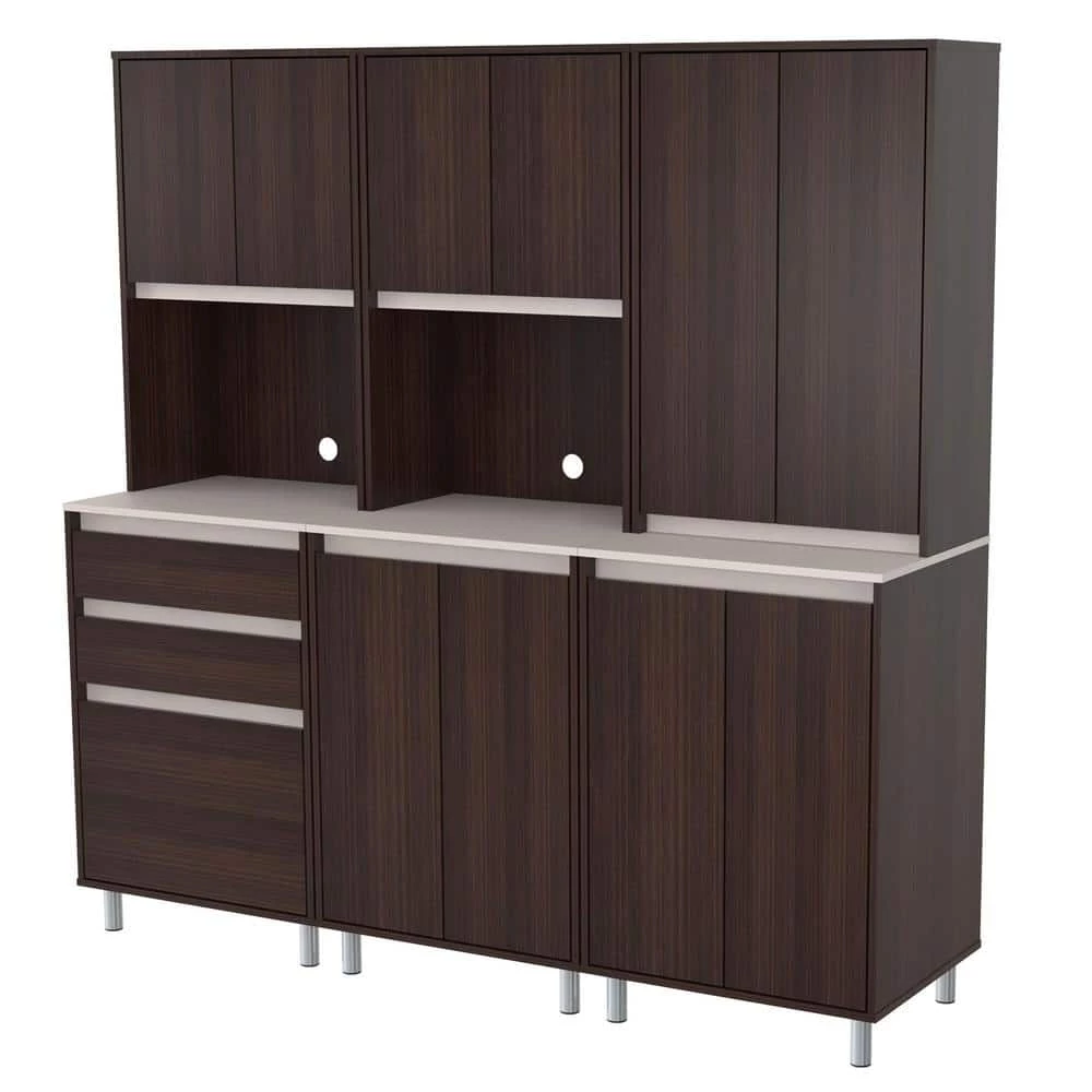 3-Piece Espresso and Ambar Grey Breakroom Cabinet by Inval 3 3-Piece Espresso and Ambar Grey Breakroom Cabinet by Inval - Image 3