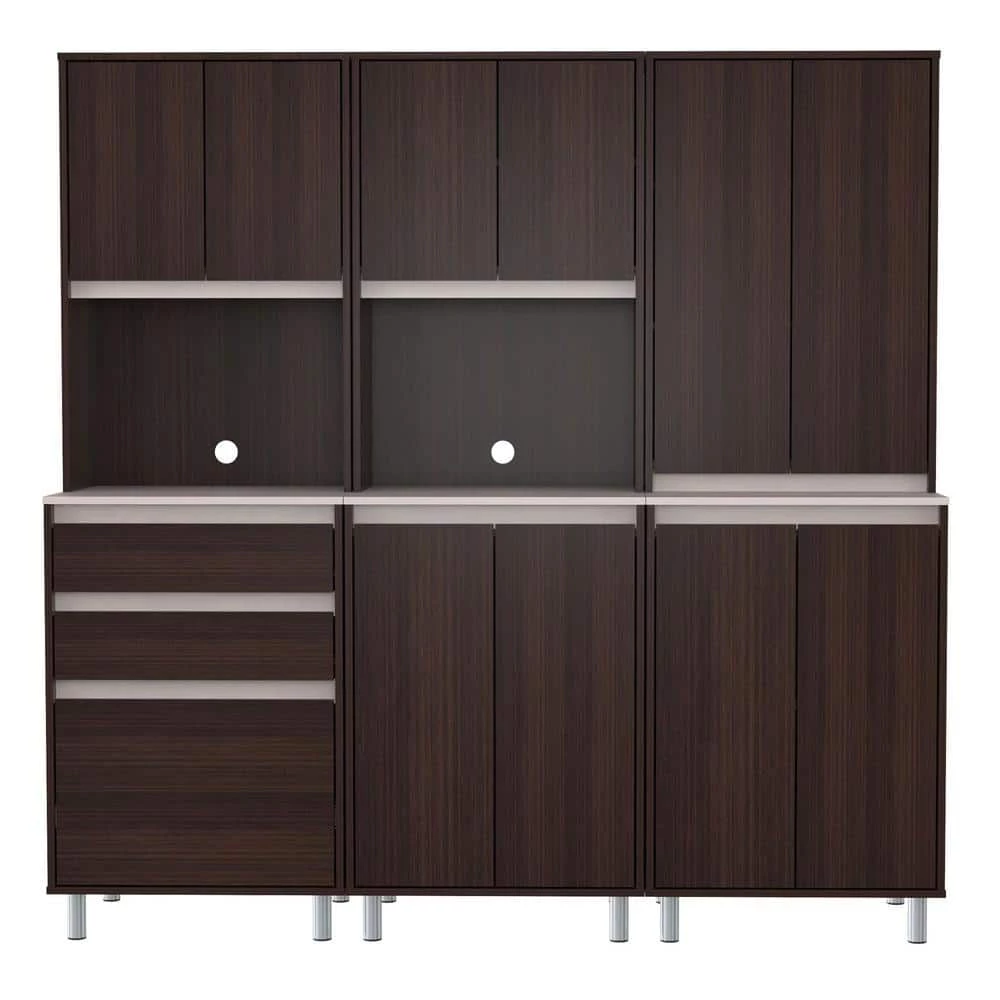 3-Piece Espresso and Ambar Grey Breakroom Cabinet by Inval 1 3-Piece Espresso and Ambar Grey Breakroom Cabinet by Inval