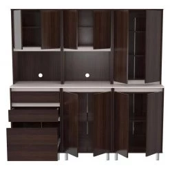 3-Piece Espresso and Ambar Grey Breakroom Cabinet by Inval 11 3-Piece Espresso and Ambar Grey Breakroom Cabinet by Inval -EVERGLADE HOME Shop espresso ambar grey inval sideboards buffet tables br gp2 c3 1000