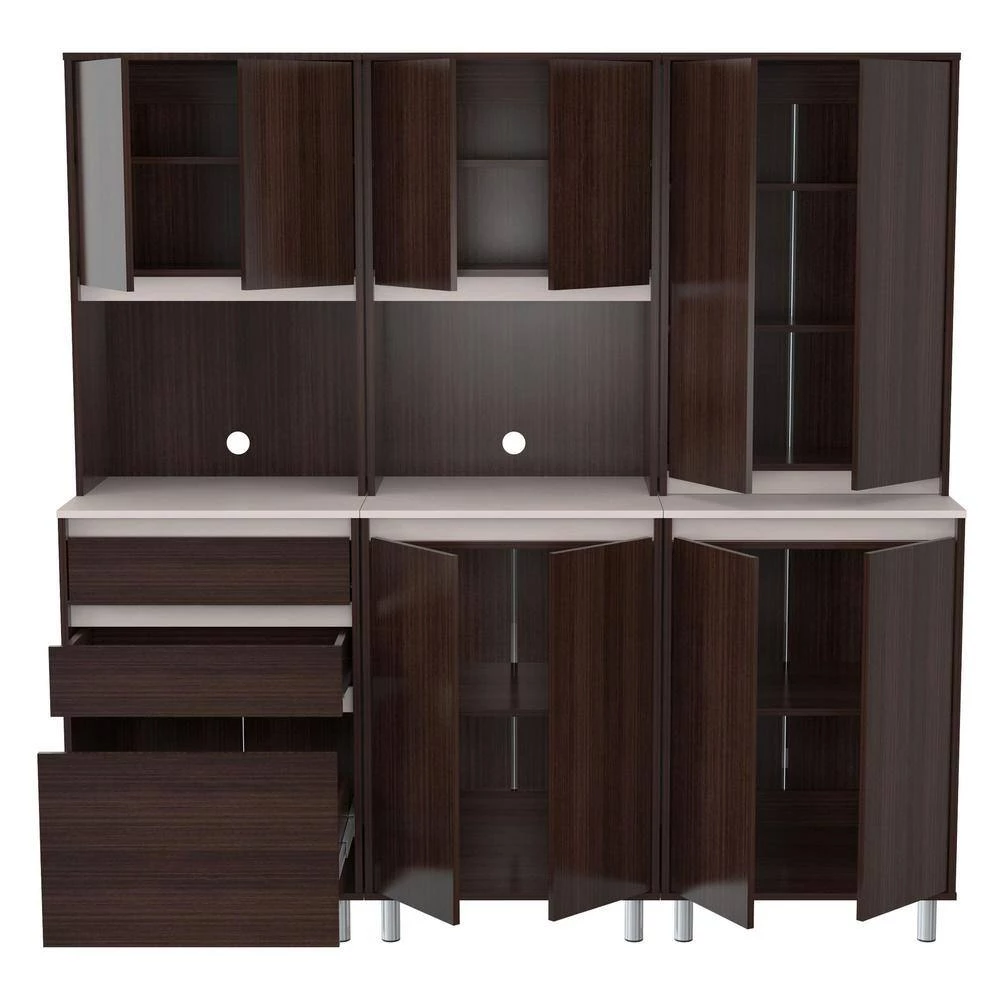 3-Piece Espresso and Ambar Grey Breakroom Cabinet by Inval 5 3-Piece Espresso and Ambar Grey Breakroom Cabinet by Inval - Image 5