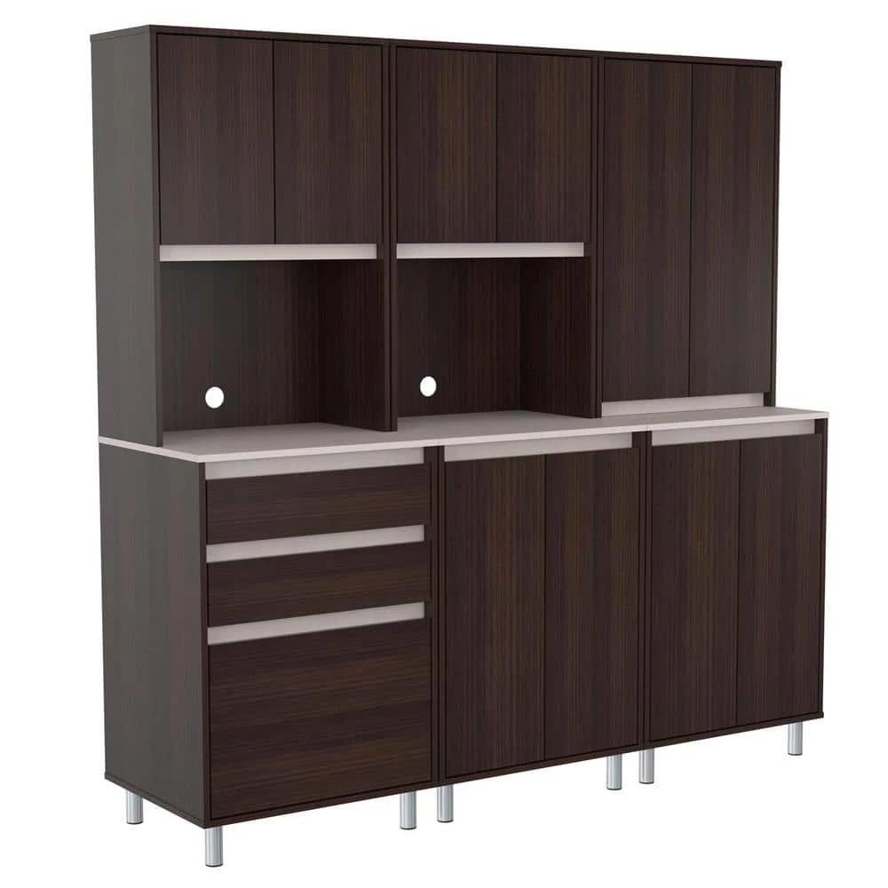 3-Piece Espresso and Ambar Grey Breakroom Cabinet by Inval 2 3-Piece Espresso and Ambar Grey Breakroom Cabinet by Inval - Image 2
