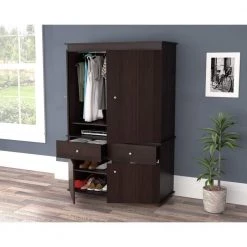 Espresso Armoire 70.9 in. H x 47.2 in. W x 19.9 in. D by Inval -EVERGLADE HOME Shop espresso inval armoires wardrobes am 30023 4f 1000