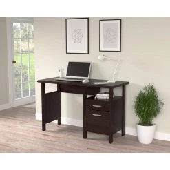 47" W Espresso 2 Drawer Computer Desk with open Cubicle by Inval -EVERGLADE HOME Shop espresso inval computer desks es 17903 31 1000