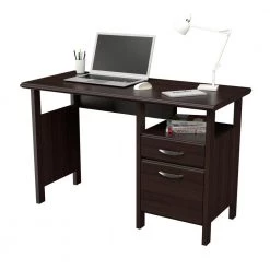 47" W Espresso 2 Drawer Computer Desk with open Cubicle by Inval -EVERGLADE HOME Shop espresso inval computer desks es 17903 40 1000