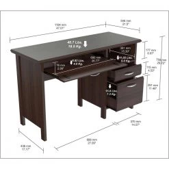 47 in. Rectangular Espresso 2 Drawer Computer Desks with Keyboard Tray by Inval -EVERGLADE HOME Shop espresso wengue inval computer desks es 2403 c3 1000