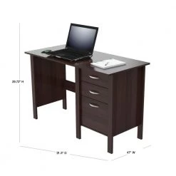 47 in. Espresso Wengue Rectangular 3 -Drawer Computer Desk with Storage by Inval -EVERGLADE HOME Shop espresso wengue inval computer desks es 7103 40 1000