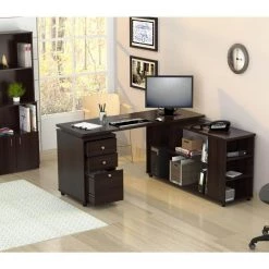60 in. Espresso L-Shaped 3 -Drawer Computer Desk with Open Storage area by Inval 15 60 in. Espresso L-Shaped 3 -Drawer Computer Desk with Open Storage area by Inval -EVERGLADE HOME Shop espresso wengue inval computer desks et 3215 31 1000