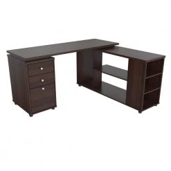 60 in. Espresso L-Shaped 3 -Drawer Computer Desk with Open Storage area by Inval