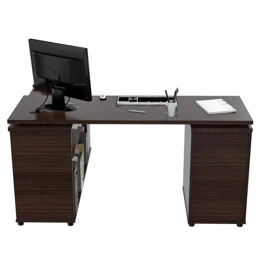 60 in. Espresso L-Shaped 3 -Drawer Computer Desk with Open Storage area by Inval 3 60 in. Espresso L-Shaped 3 -Drawer Computer Desk with Open Storage area by Inval - Image 3