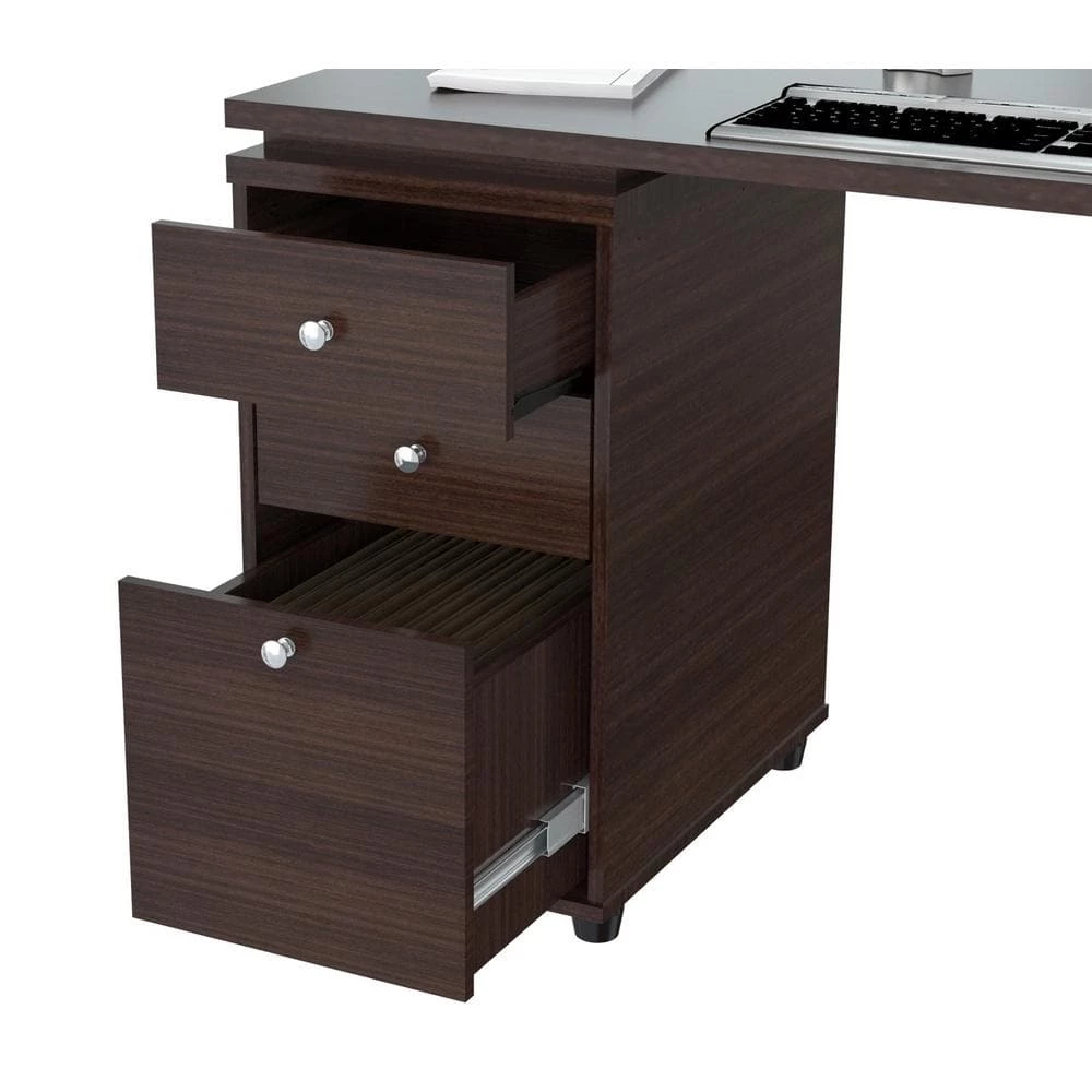 60 in. Espresso L-Shaped 3 -Drawer Computer Desk with Open Storage area by Inval 4 60 in. Espresso L-Shaped 3 -Drawer Computer Desk with Open Storage area by Inval - Image 4