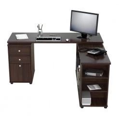 60 in. Espresso L-Shaped 3 -Drawer Computer Desk with Open Storage area by Inval 12 60 in. Espresso L-Shaped 3 -Drawer Computer Desk with Open Storage area by Inval -EVERGLADE HOME Shop espresso wengue inval computer desks et 3215 c3 1000