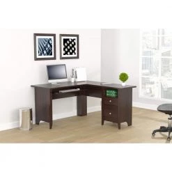 53.1 in. Espresso Wengue L-Shaped 2 -Drawer Computer Desk with Keyboard Tray by Inval -EVERGLADE HOME Shop espresso wengue inval computer desks et 3815 31 1000
