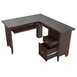 53.1 in. Espresso Wengue L-Shaped 2 -Drawer Computer Desk with Keyboard Tray by Inval