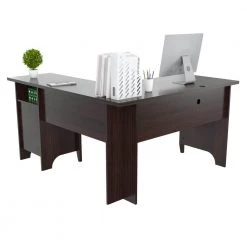 53.1 in. Espresso Wengue L-Shaped 2 -Drawer Computer Desk with Keyboard Tray by Inval -EVERGLADE HOME Shop espresso wengue inval computer desks et 3815 66 1000