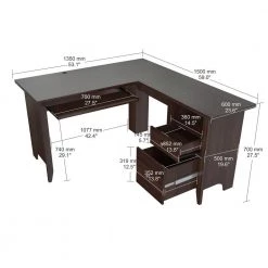 53.1 in. Espresso Wengue L-Shaped 2 -Drawer Computer Desk with Keyboard Tray by Inval -EVERGLADE HOME Shop espresso wengue inval computer desks et 3815 77 1000
