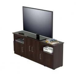 63 in. Espresso Wengue Wood TV Stand Fits TVs Up to 60 in. with Storage Doors by Inval -EVERGLADE HOME Shop espresso wengue inval tv stands mtv 6719 4f 1000