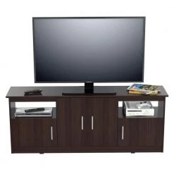 63 in. Espresso Wengue Wood TV Stand Fits TVs Up to 60 in. with Storage Doors by Inval -EVERGLADE HOME Shop espresso wengue inval tv stands mtv 6719 c3 1000
