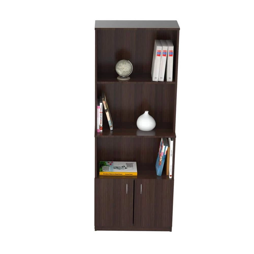 62.99 in. Brown Wood 4-shelf Standard Bookcase with Doors by Inval 5 62.99 in. Brown Wood 4-shelf Standard Bookcase with Doors by Inval - Image 5