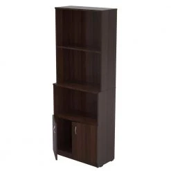 62.99 in. Brown Wood 4-shelf Standard Bookcase with Doors by Inval