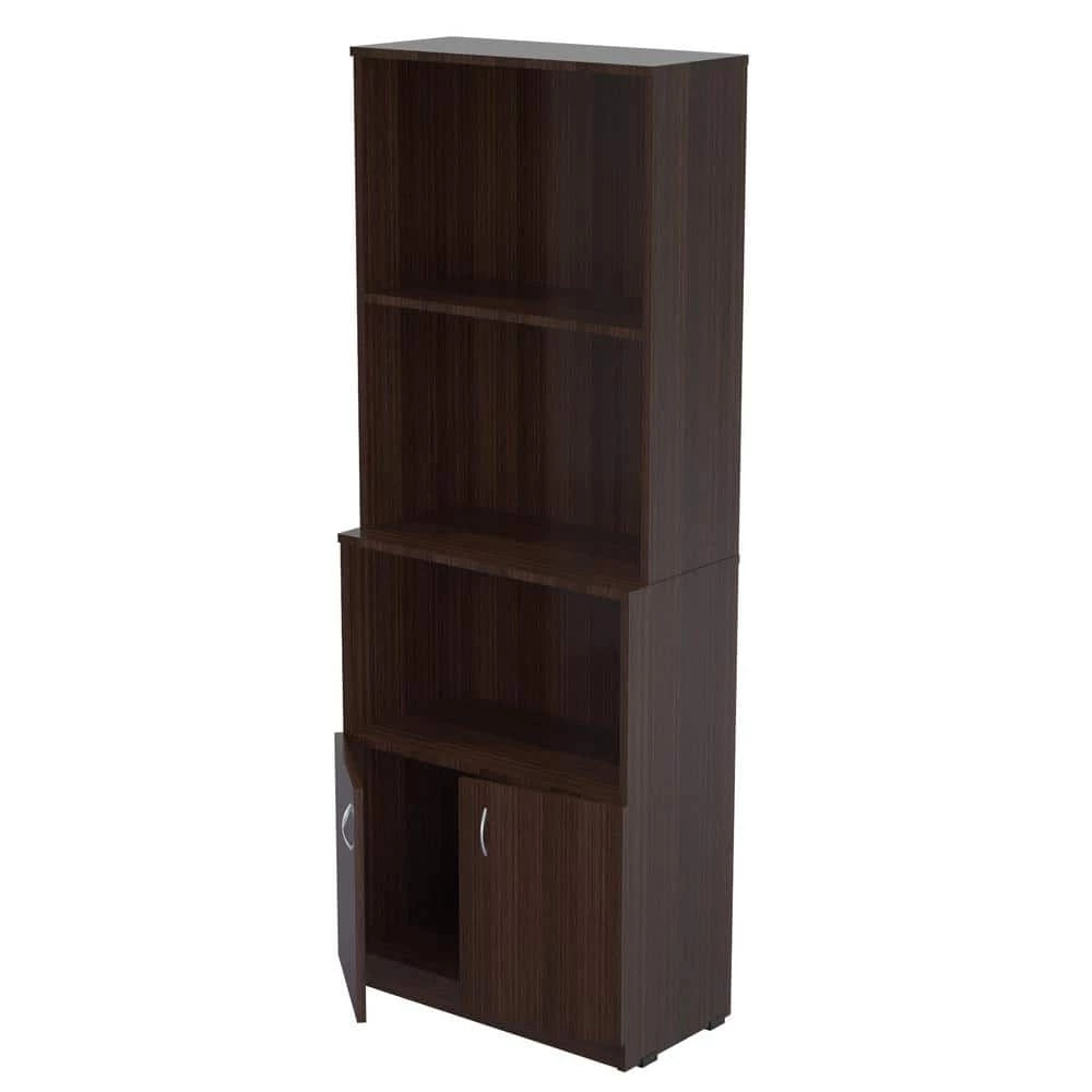 62.99 in. Brown Wood 4-shelf Standard Bookcase with Doors by Inval 1 62.99 in. Brown Wood 4-shelf Standard Bookcase with Doors by Inval