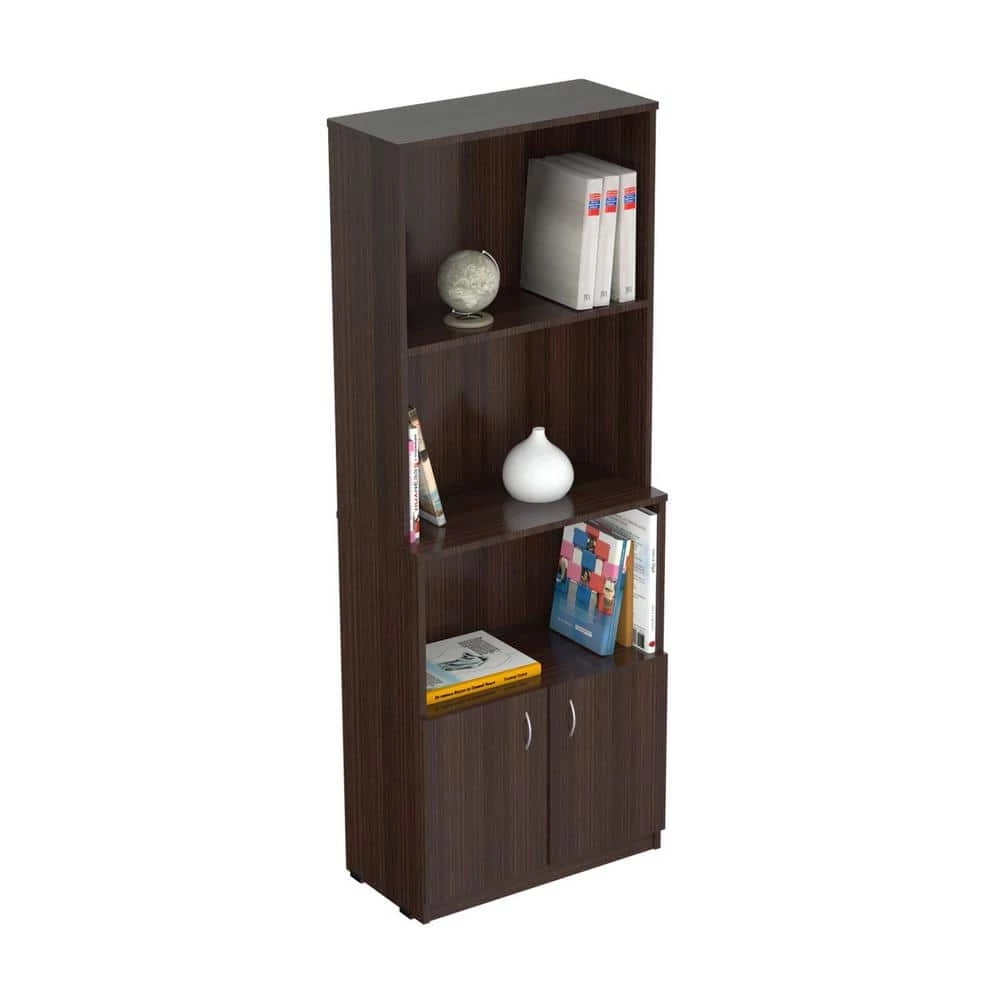 62.99 in. Brown Wood 4-shelf Standard Bookcase with Doors by Inval 6 62.99 in. Brown Wood 4-shelf Standard Bookcase with Doors by Inval - Image 6
