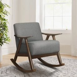 Bracco Gray Mid-Century Fabric Upholstery Solid Wood Rocking Chair by EVERGLADE HOME -EVERGLADE HOME Shop gray everglade home accent chairs lx 1034gy 1 31 1000