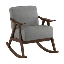 Bracco Gray Mid-Century Fabric Upholstery Solid Wood Rocking Chair by EVERGLADE HOME -EVERGLADE HOME Shop gray everglade home accent chairs lx 1034gy 1 c3 1000