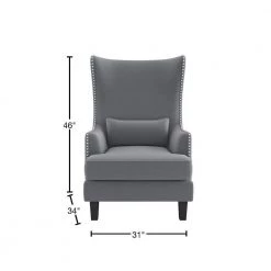 Narcine Gray Velvet Wingback Chair with Lumbar Pillow by EVERGLADE HOME 10 Narcine Gray Velvet Wingback Chair with Lumbar Pillow by EVERGLADE HOME -EVERGLADE HOME Shop gray everglade home accent chairs lx 1036gy 1 40 1000