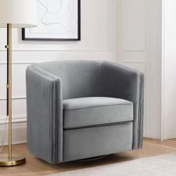 Kaitlyn Gray Pleated Velvet Swivel Chair with Reversible Seat Cushion by EVERGLADE HOME -EVERGLADE HOME Shop gray everglade home accent chairs lx 1038gy 1 31 1000