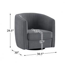 Kaitlyn Gray Pleated Velvet Swivel Chair with Reversible Seat Cushion by EVERGLADE HOME -EVERGLADE HOME Shop gray everglade home accent chairs lx 1038gy 1 44 1000