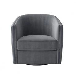 Kaitlyn Gray Pleated Velvet Swivel Chair with Reversible Seat Cushion by EVERGLADE HOME