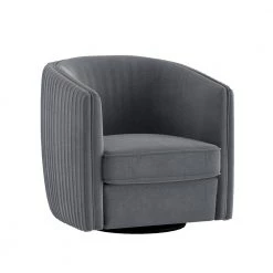 Kaitlyn Gray Pleated Velvet Swivel Chair with Reversible Seat Cushion by EVERGLADE HOME -EVERGLADE HOME Shop gray everglade home accent chairs lx 1038gy 1 c3 1000