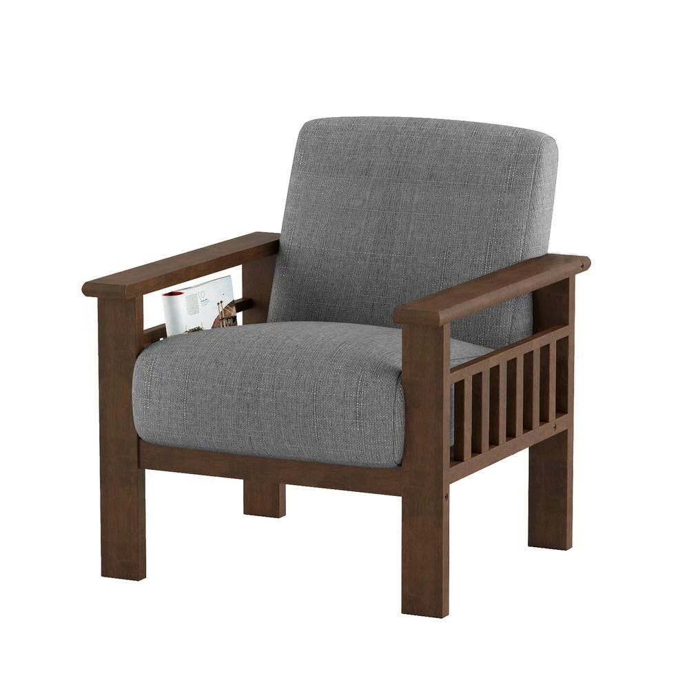 Amerllia Gray Fabric Upholstery Solid Wood Accent Chair by EVERGLADE HOME 5 Amerllia Gray Fabric Upholstery Solid Wood Accent Chair by EVERGLADE HOME - Image 5