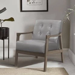 Kyrie Gray Faux Leather Solid Wood Accent Chair by EVERGLADE HOME -EVERGLADE HOME Shop gray everglade home accent chairs lx 1050gy 1 31 1000