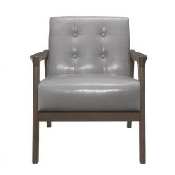 Kyrie Gray Faux Leather Solid Wood Accent Chair by EVERGLADE HOME