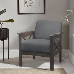 Savion Gray Textured Upholstery Solid Wood Frame Accent Arm Chair by EVERGLADE HOME -EVERGLADE HOME Shop gray everglade home accent chairs lx 1105gy 1 31 1000