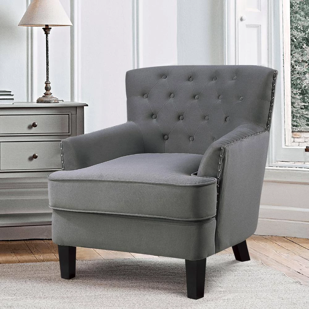 Madis Gray Velvet Tufted Back Accent Chair by EVERGLADE HOME 7 Madis Gray Velvet Tufted Back Accent Chair by EVERGLADE HOME - Image 7