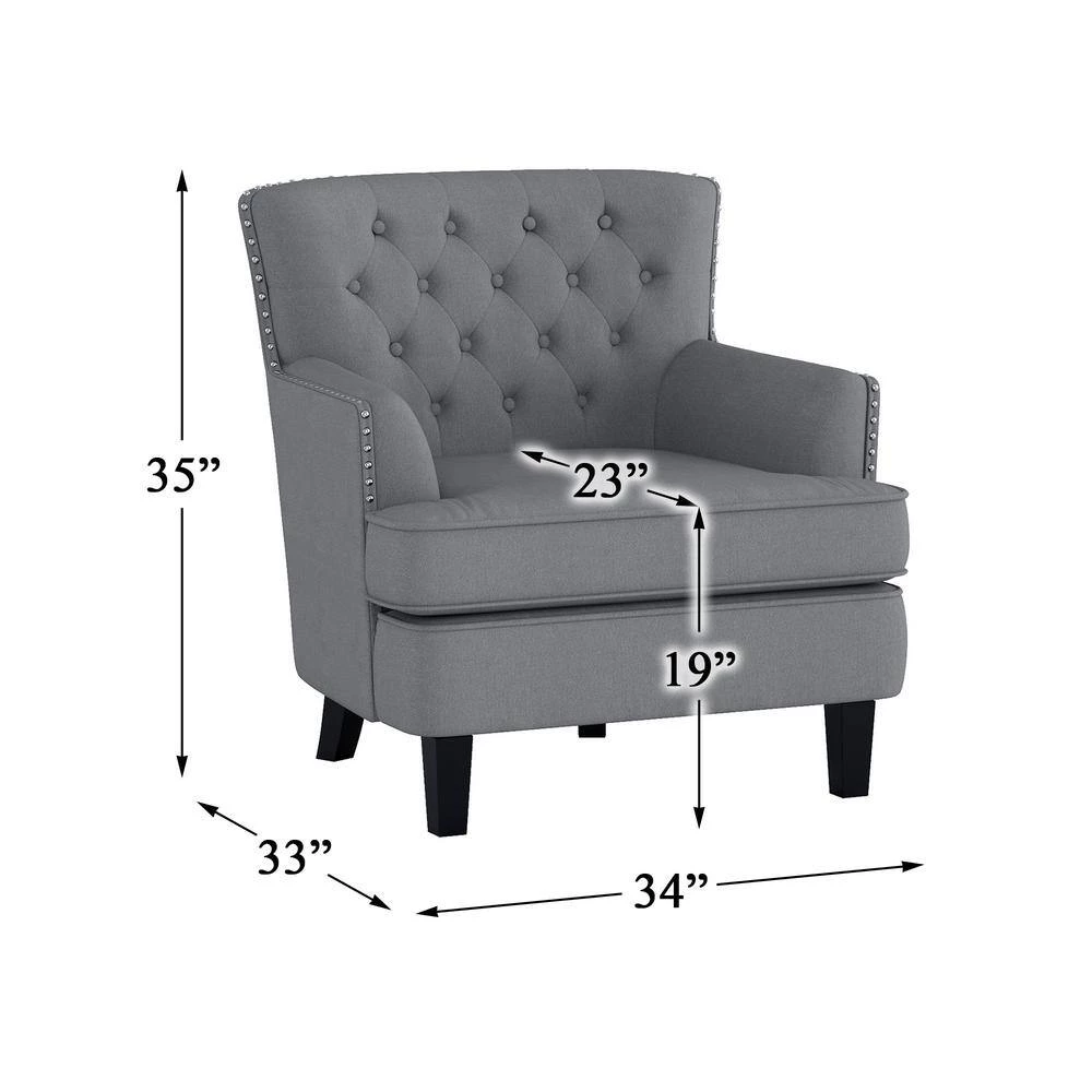 Madis Gray Velvet Tufted Back Accent Chair by EVERGLADE HOME 6 Madis Gray Velvet Tufted Back Accent Chair by EVERGLADE HOME - Image 6