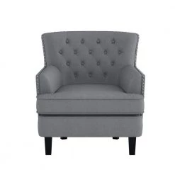 Madis Gray Velvet Tufted Back Accent Chair by EVERGLADE HOME