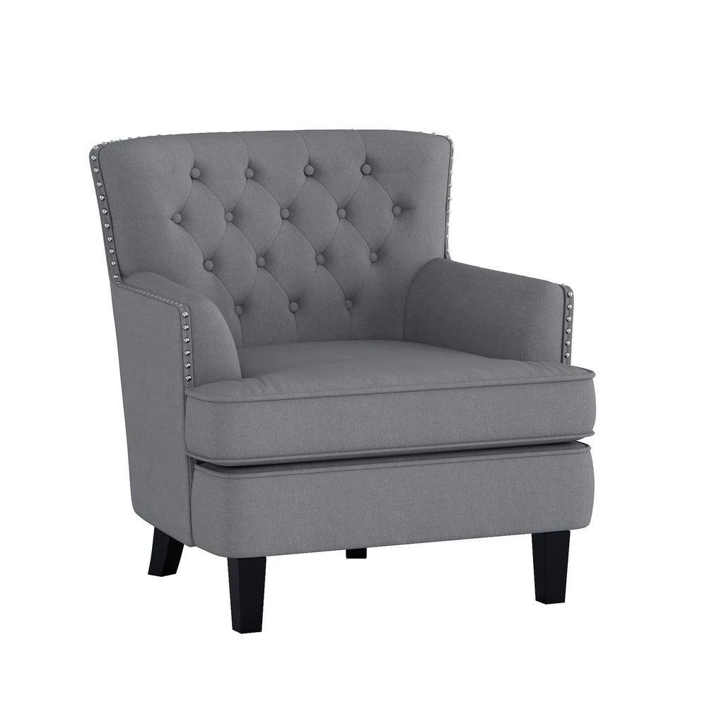 Madis Gray Velvet Tufted Back Accent Chair by EVERGLADE HOME 3 Madis Gray Velvet Tufted Back Accent Chair by EVERGLADE HOME - Image 3