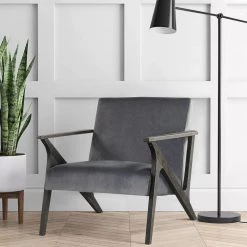 Jenson Gray Velvet Solid Wood Frame Accent Chair by EVERGLADE HOME -EVERGLADE HOME Shop gray everglade home accent chairs lx 1111gy 1 31 1000