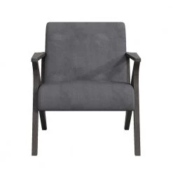 Jenson Gray Velvet Solid Wood Frame Accent Chair by EVERGLADE HOME