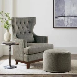 Davi Gray Textured Upholstery Tufted Back Wingback Chair by EVERGLADE HOME -EVERGLADE HOME Shop gray everglade home accent chairs lx 1217f3s 31 1000