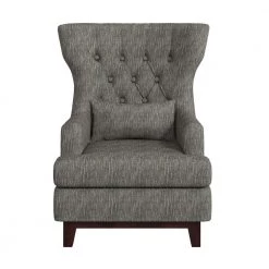 Davi Gray Textured Upholstery Tufted Back Wingback Chair by EVERGLADE HOME
