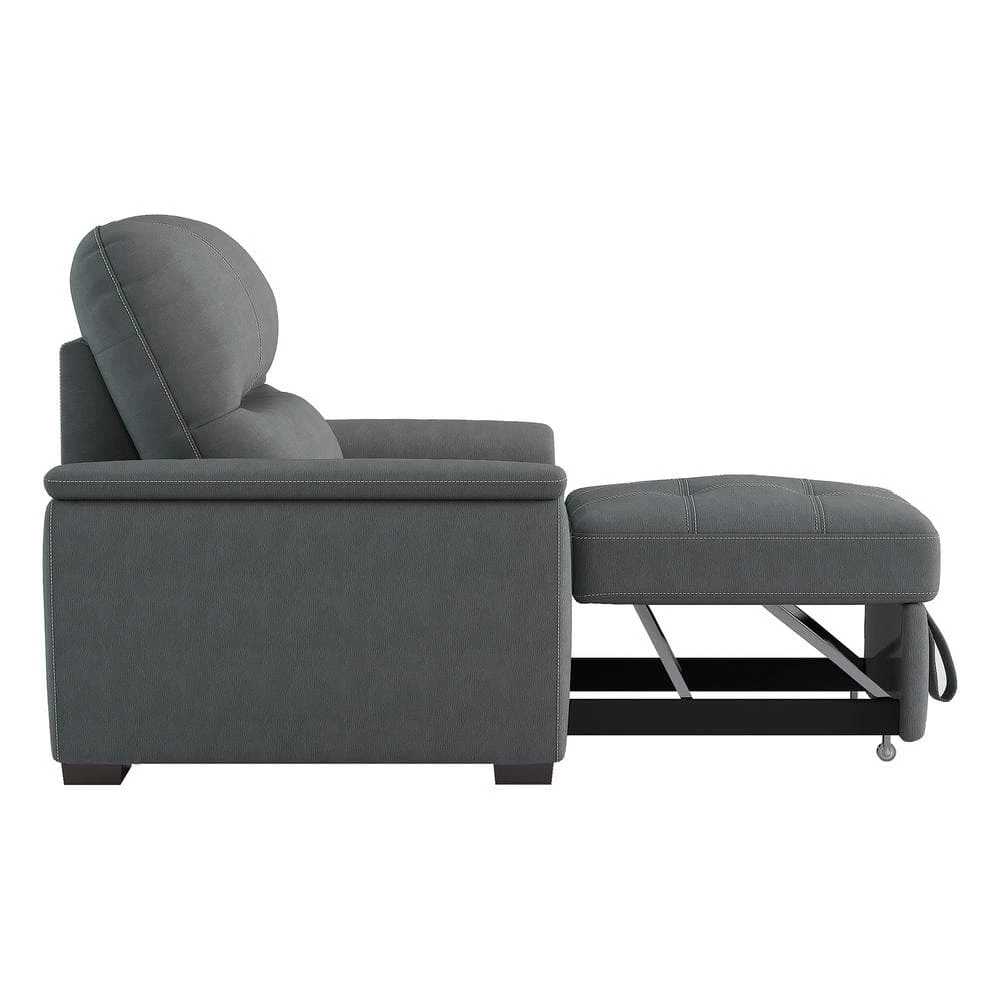 Maja Gray Textured Microfiber Accent Chair with Pull-out Ottoman by EVERGLADE HOME 4 Maja Gray Textured Microfiber Accent Chair with Pull-out Ottoman by EVERGLADE HOME - Image 4