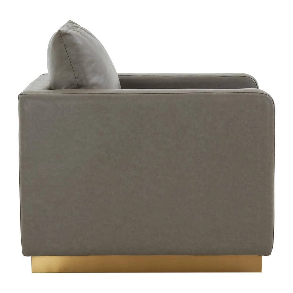 Nervo Modern Gold Frame Grey Leather Upholstered Accent Arm Chair With Removable cushions by Leisuremod 5 Nervo Modern Gold Frame Grey Leather Upholstered Accent Arm Chair With Removable cushions by Leisuremod - Image 5