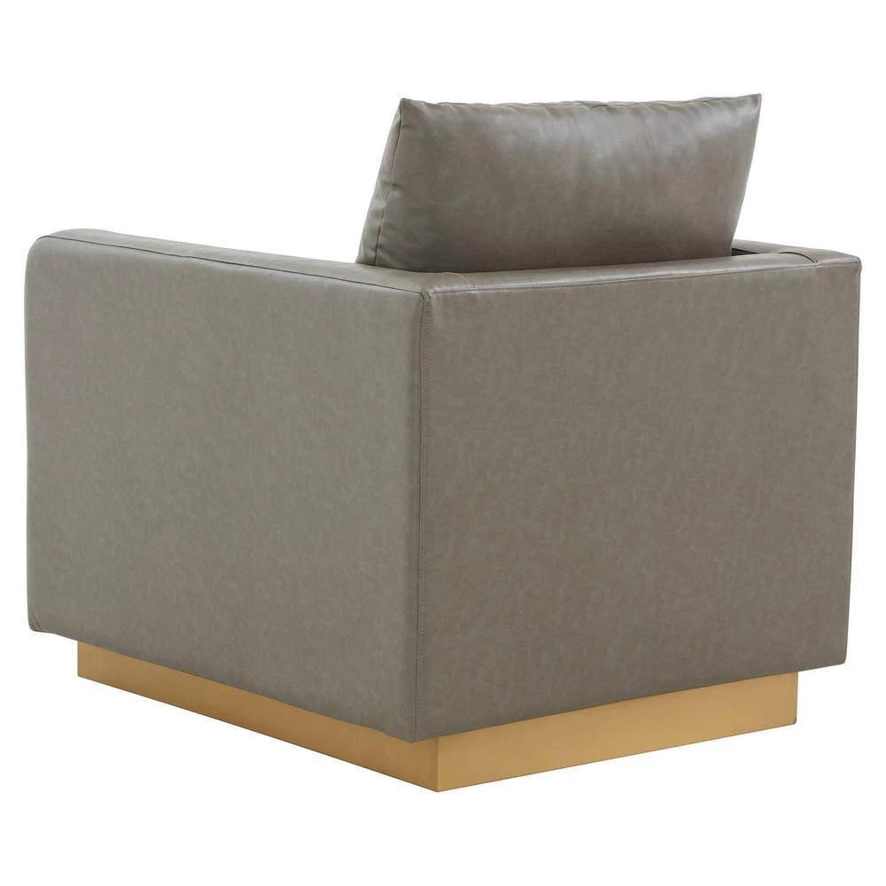 Nervo Modern Gold Frame Grey Leather Upholstered Accent Arm Chair With Removable cushions by Leisuremod 6 Nervo Modern Gold Frame Grey Leather Upholstered Accent Arm Chair With Removable cushions by Leisuremod - Image 6