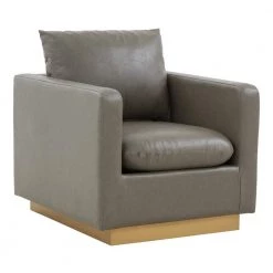 Nervo Modern Gold Frame Grey Leather Upholstered Accent Arm Chair With Removable cushions by Leisuremod
